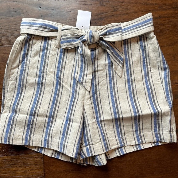 💙 J Crew Striped linen-cotton tie-front shorts Hillerod‎ Stripe Natural - Picture 5 of 6